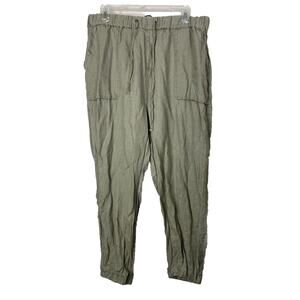 Nicole Miller Women's Jogger Pull On Pants Green Plus Size 1X Linen Lightweight